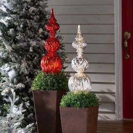Indoor/Outdoor Shatterproof Holiday Lighted Large Finial Ornament Stake