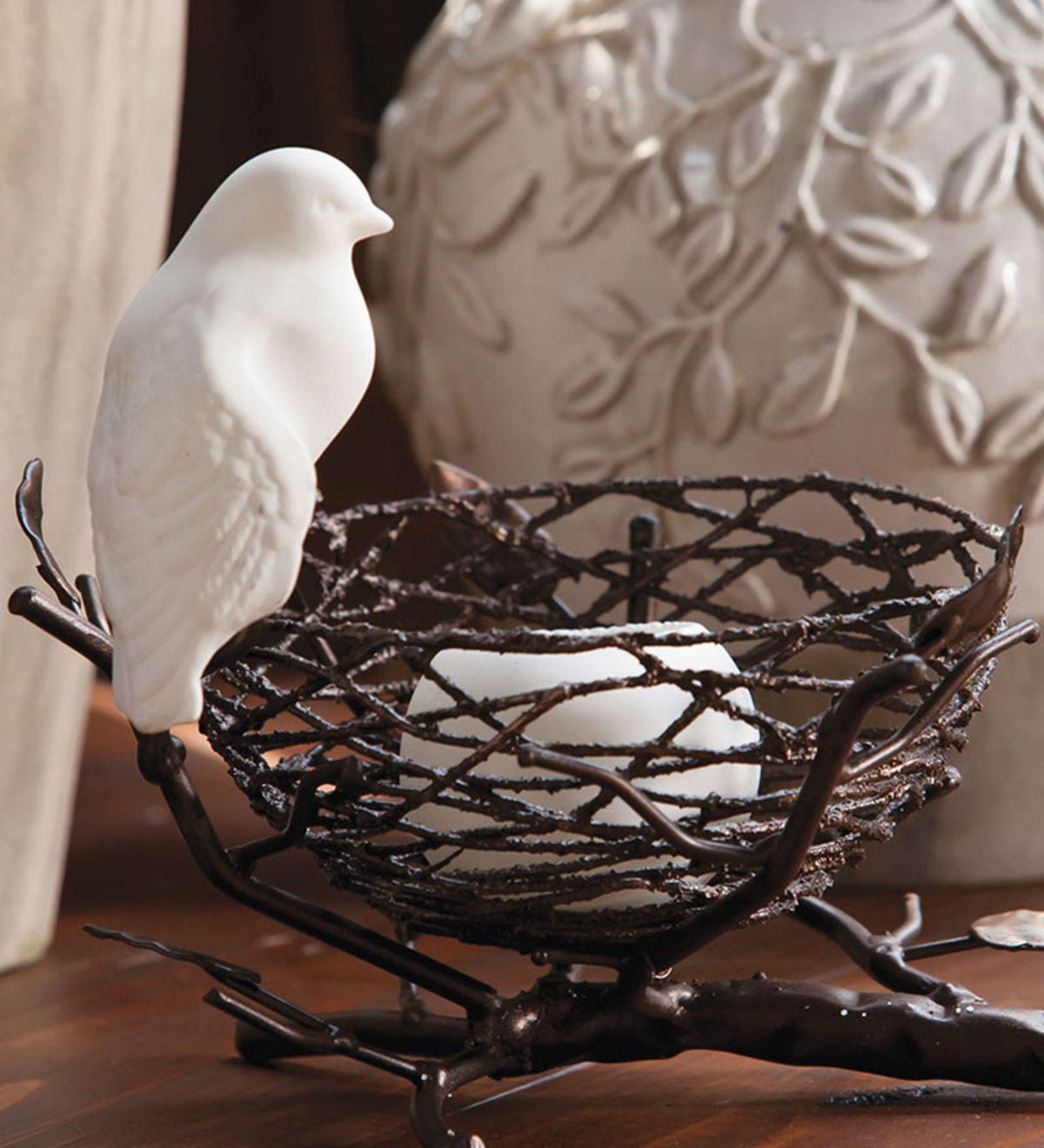Gifts & Decor Partridge Bird Nest Branch Motif Tealight Candle Hodler