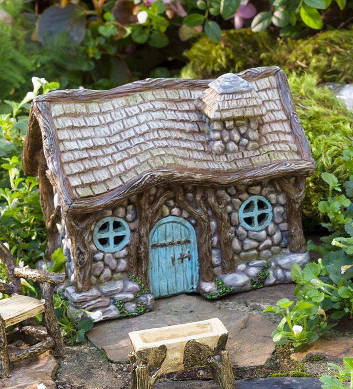 Miniature Garden Lighted Stone Fairy Shed PlowHearth
