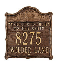 American-Made"Welcome To The Cabin"Address Plaque In Cast Aluminum swatch image