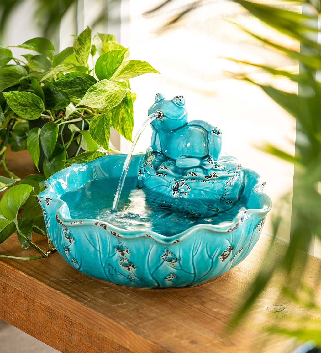 Turquoise Ceramic Indoor/Outdoor Frog Fountain