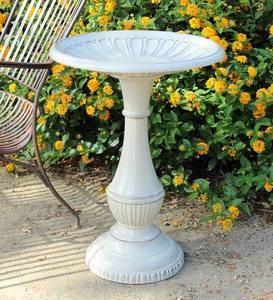 Kingston Vintage White Standing Metal Birdbath on Pedestal