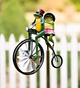 Handmade Bicycling Frogs Metal Wind Spinner