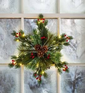 Lighted Faux Greenery Snowflake Holiday Accent