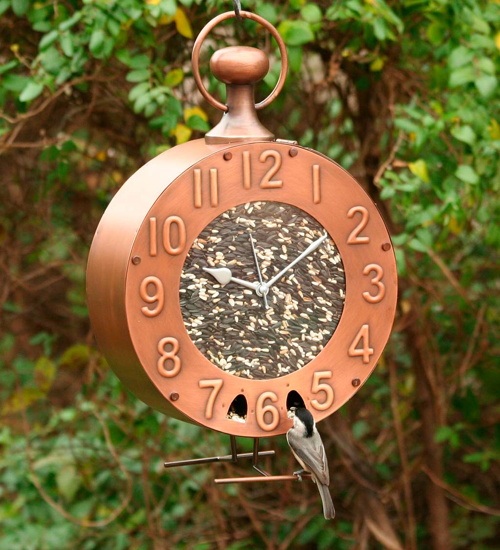 Copper and Plexiglass Clock-Motif Bird Feeder