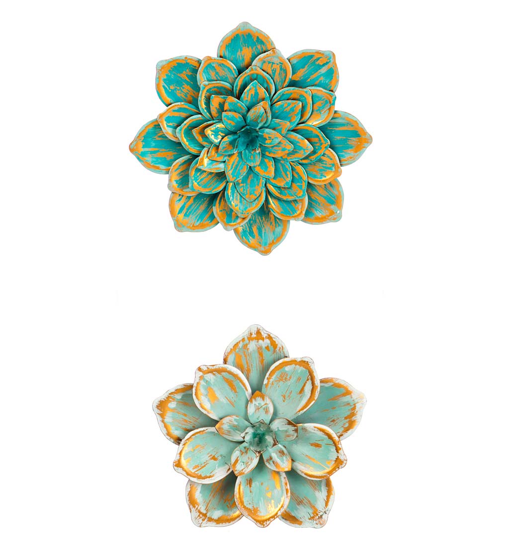 Metal Succulent Wall Flowers, Set of 2