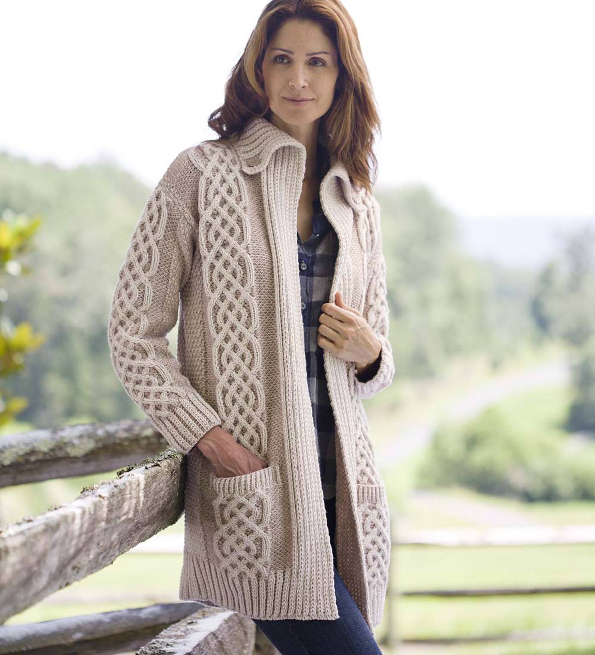 Women's Irish Long Cardigan in Merino Wool - Ecru - S(4-6) | PlowHearth