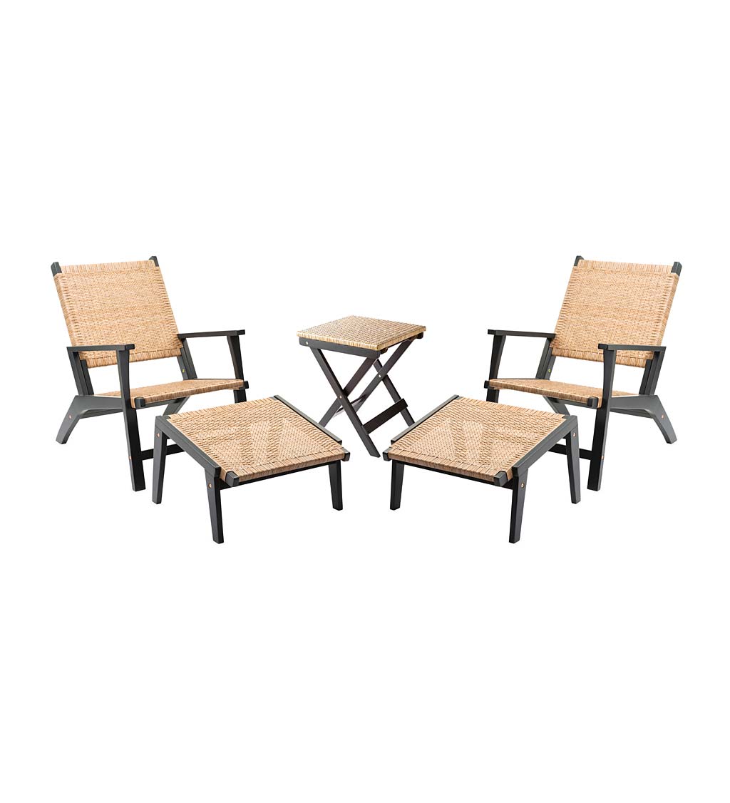 Claytor Eucalyptus Outdoor 2 Chairs and 2 Ottomans with Table, 5-Piece Set - Black