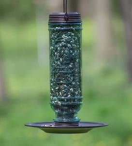 Vintage-Style Glass and Metal Hanging Songbird Feeder