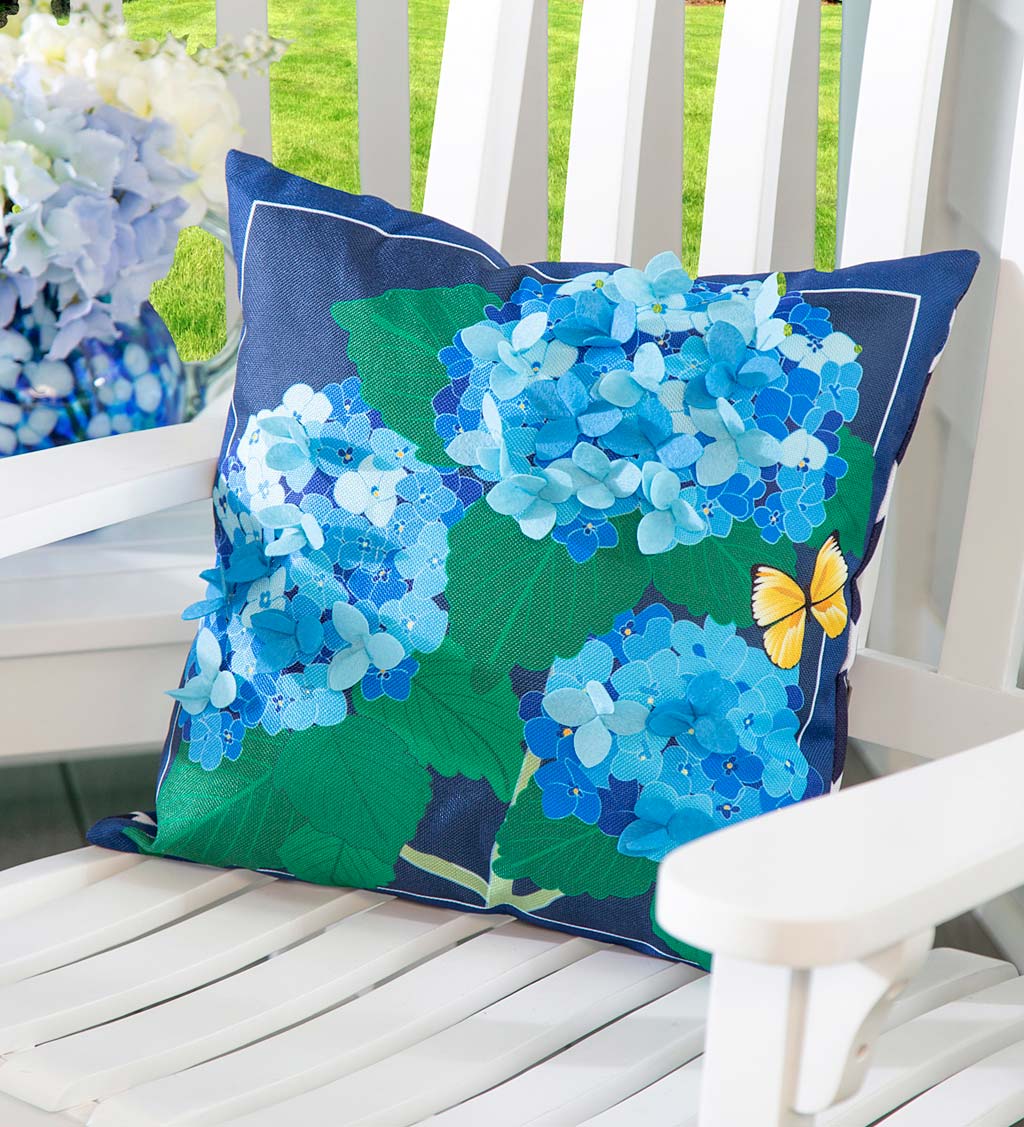 Indoor/Outdoor Reversible Hydrangea and Lattice Throw Pillow Replacement Cover