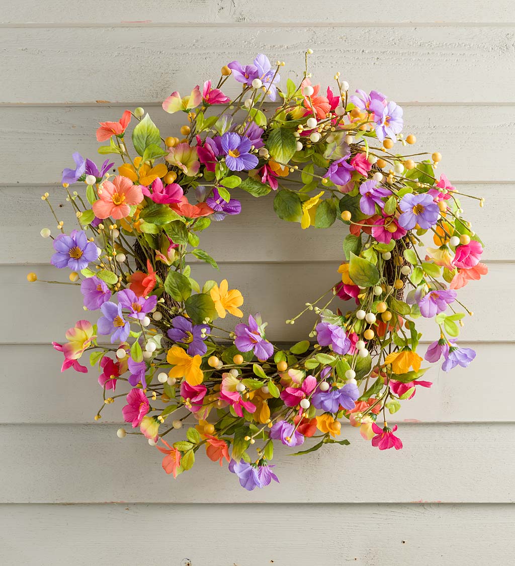 Floral Watercolor Wreath with Faux Pansies and Violets