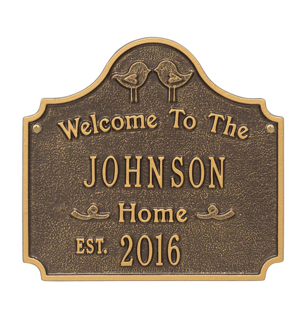 Cast Aluminum Personalized Love Birds House Plaque - Gold | Plow & Hearth