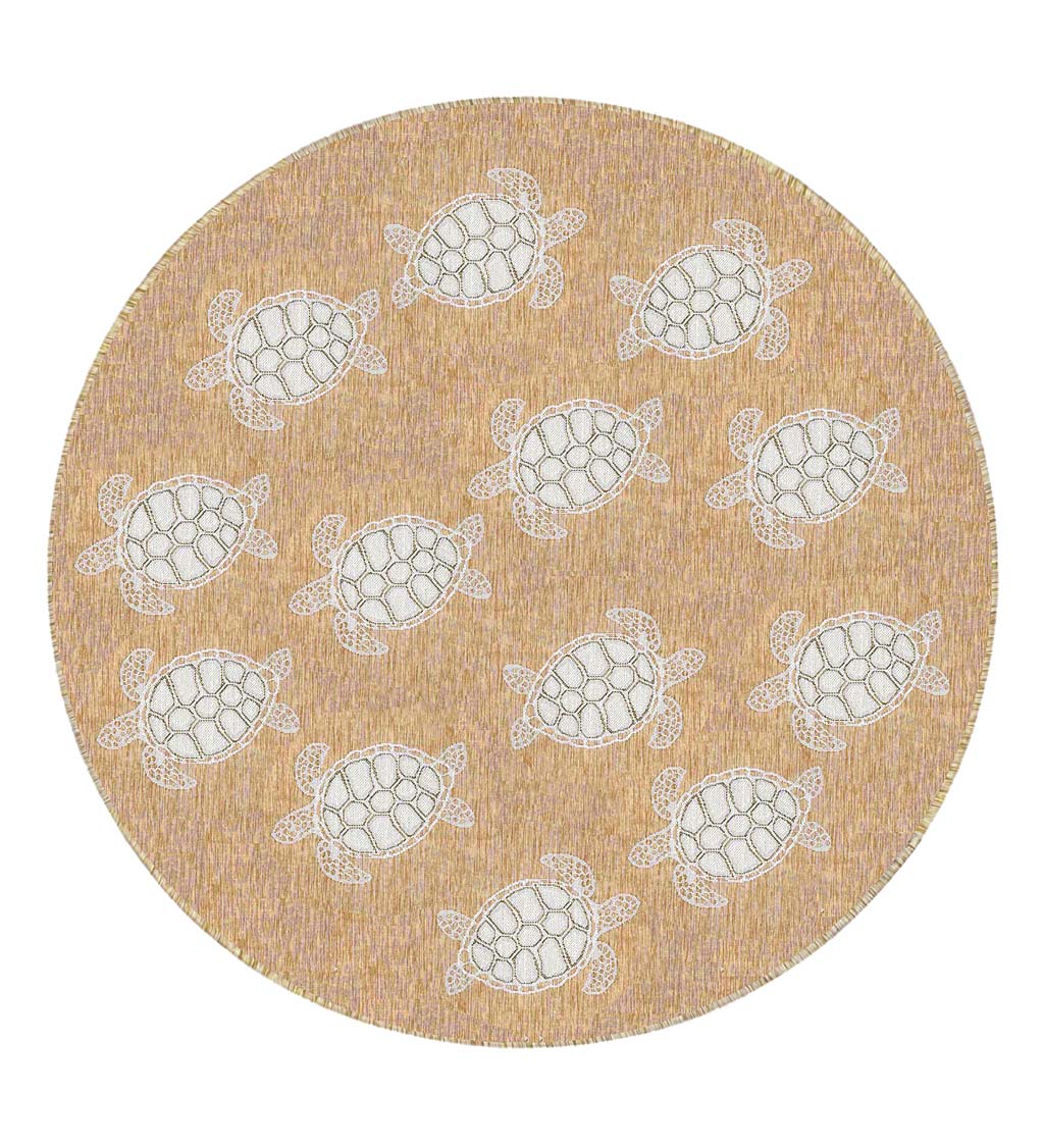 Indoor/Outdoor Textured Sea Turtles Polypropylene Rug, 7'10" Round swatch image