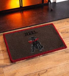 Black Lab Puppy with Shoe "Heel" Hooked Wool Accent Rug