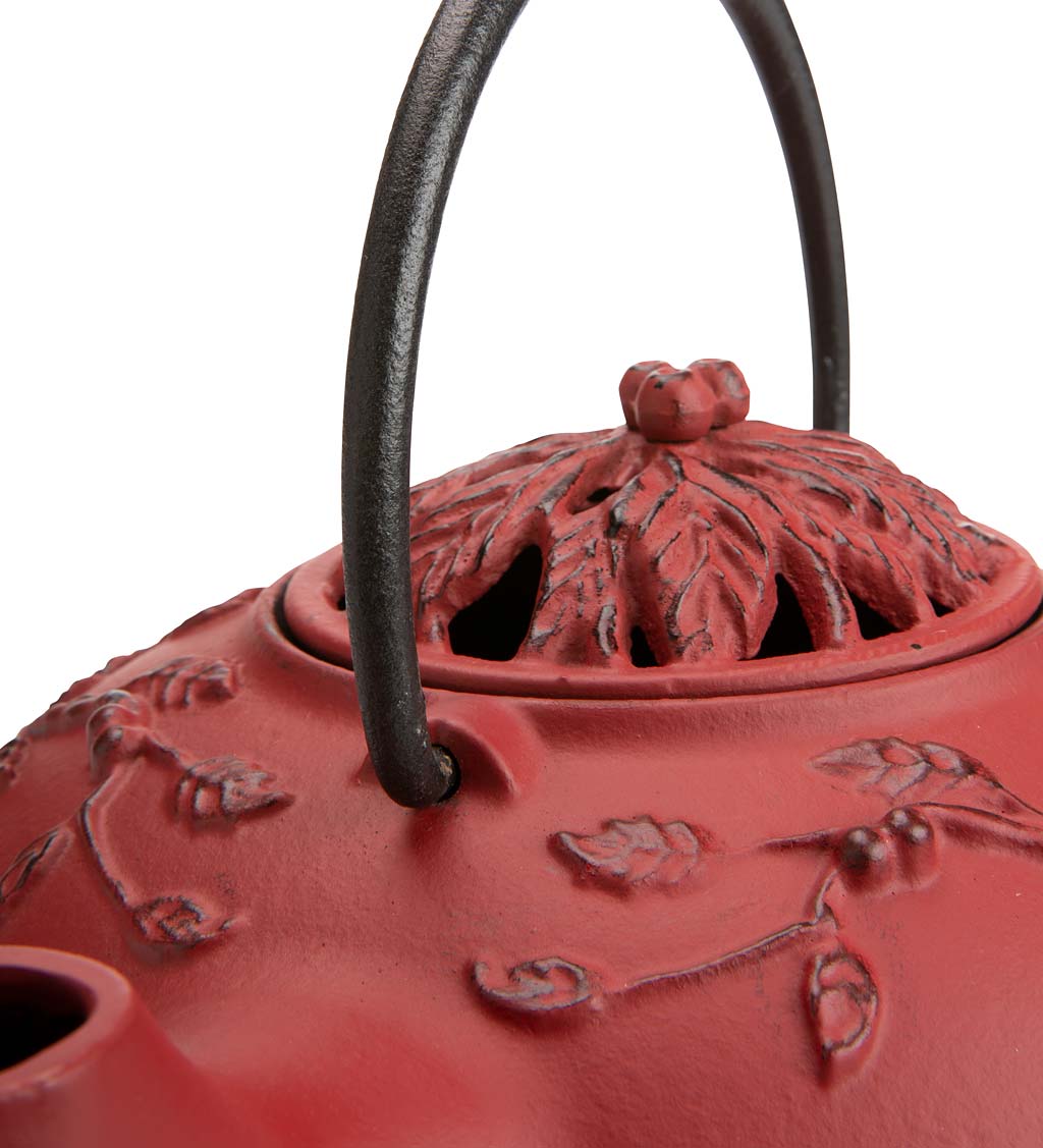 Cast Iron Wood Stove Red Kettle Steamer with Cardinal Design