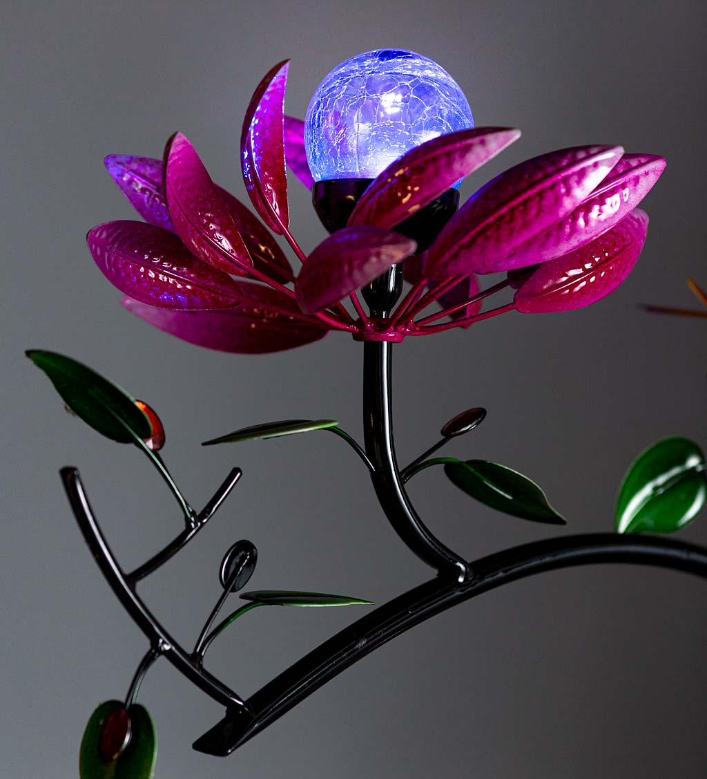 Triple Flower Spinner with Color-Changing Solar Crackle Glass Orbs