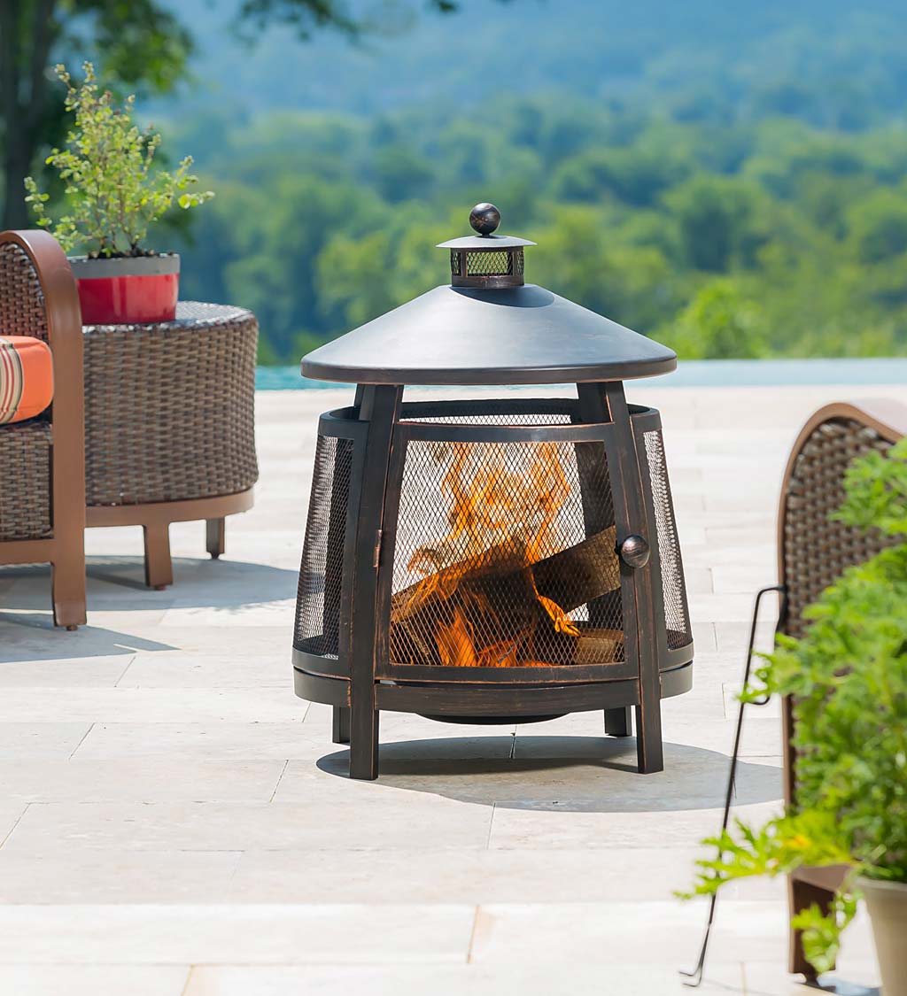 Tall Bronze Firepit With Chimney, Bronze Fire Pit