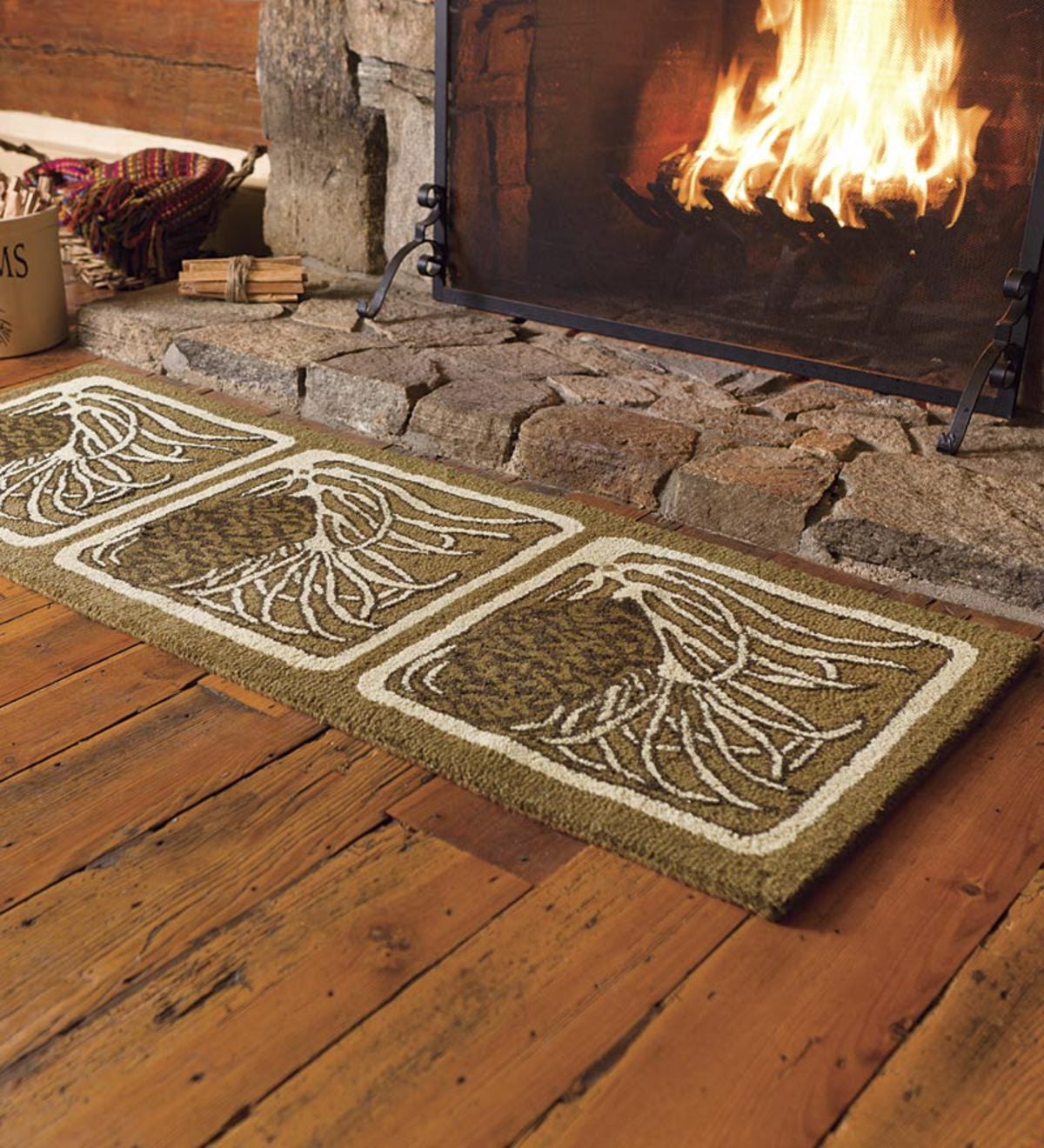 Fire-Resistant Wool Pine Cone Rug - Chocolate | PlowHearth