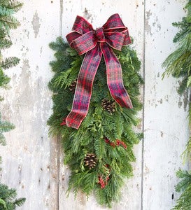 Holiday Woodland Evergreens Door Swag With Bow