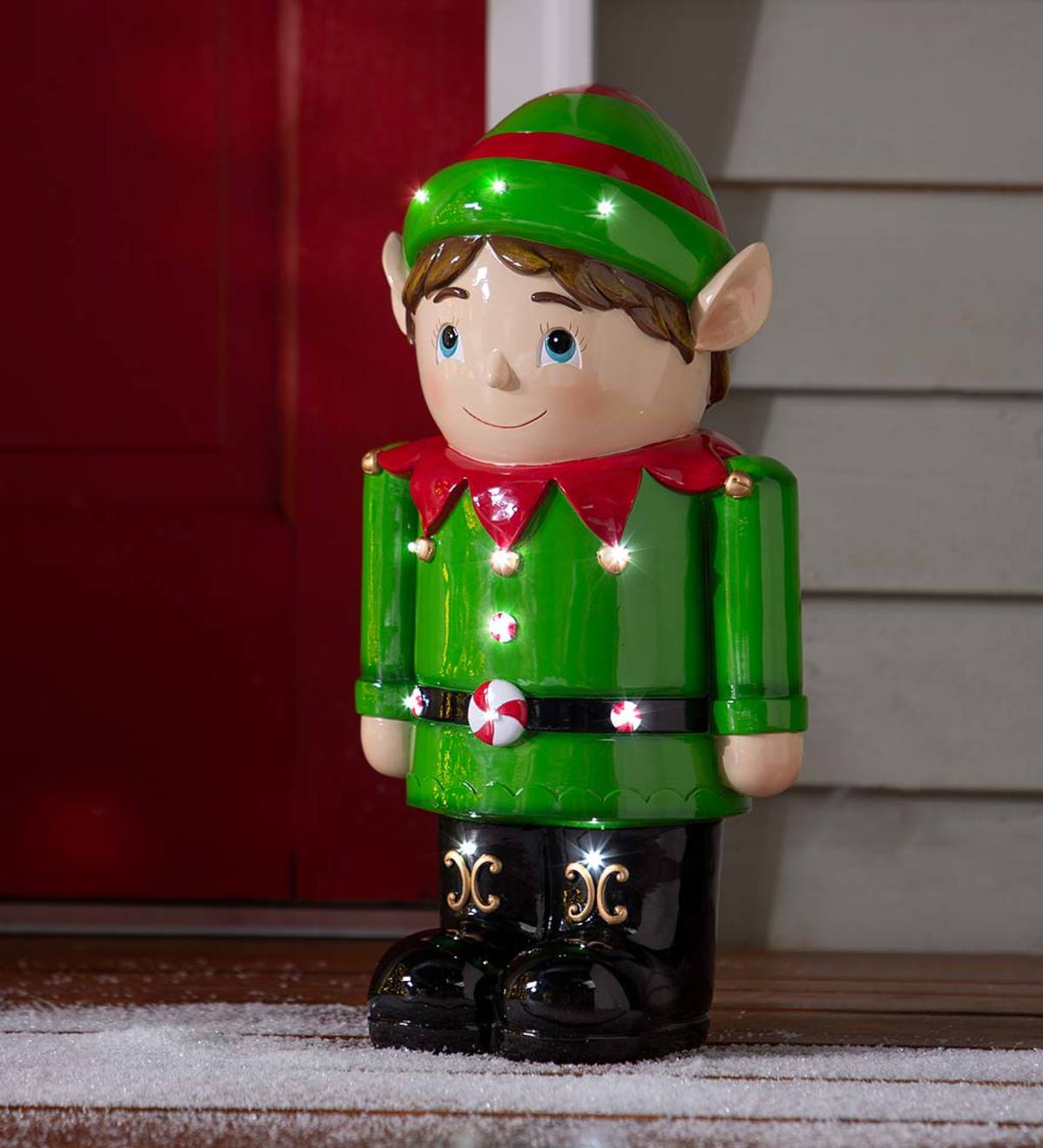 Indoor/Outdoor Lighted Shorty Elf Holiday Statue | Plow & Hearth