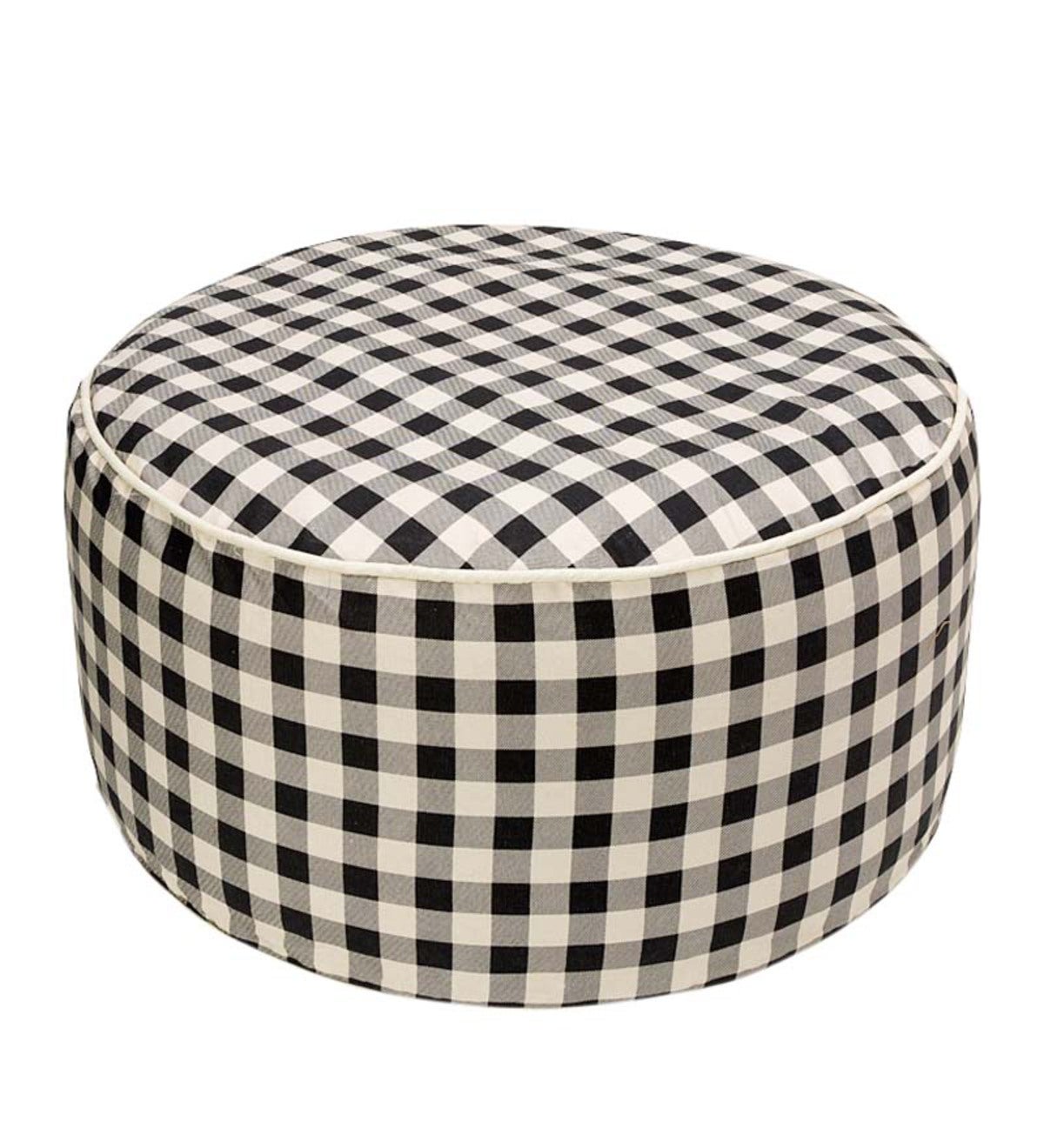 Small Round Inflatable Indoor Ottoman Pouf - Black Check | PlowHearth