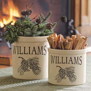 Handcrafted USA-Made Double Pinecone Personalized Crock