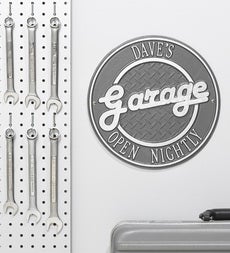 Personalized Round Retro Garage Sign In Cast Aluminum swatch image