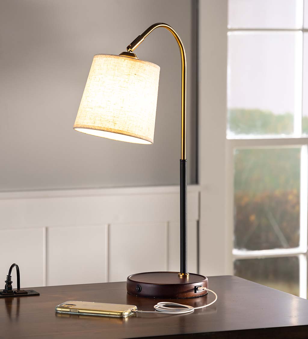 Desk Lamp With USB Port And Fabric Shade