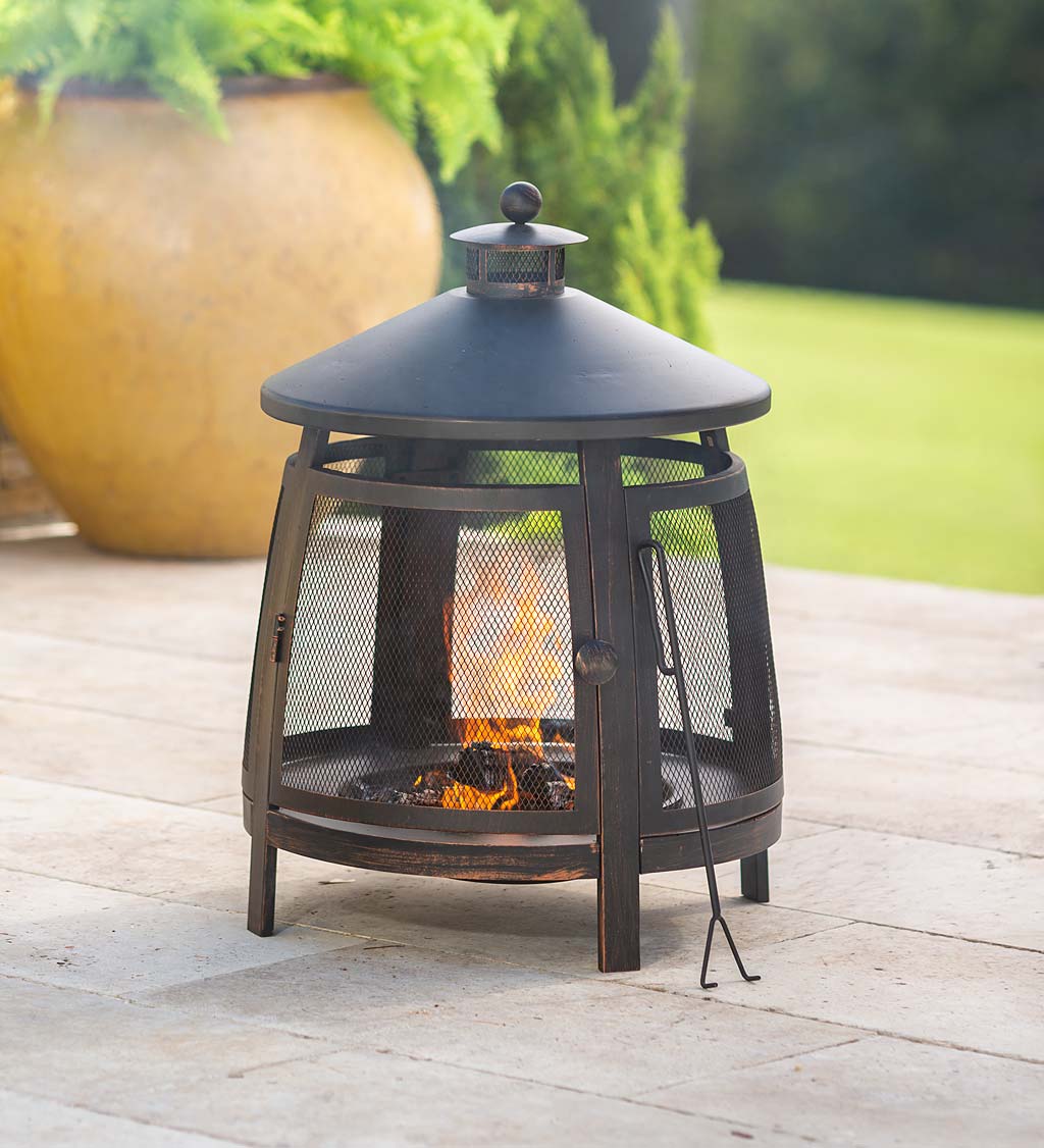 Fully Enclosed Pagoda Fire Pit With Poker