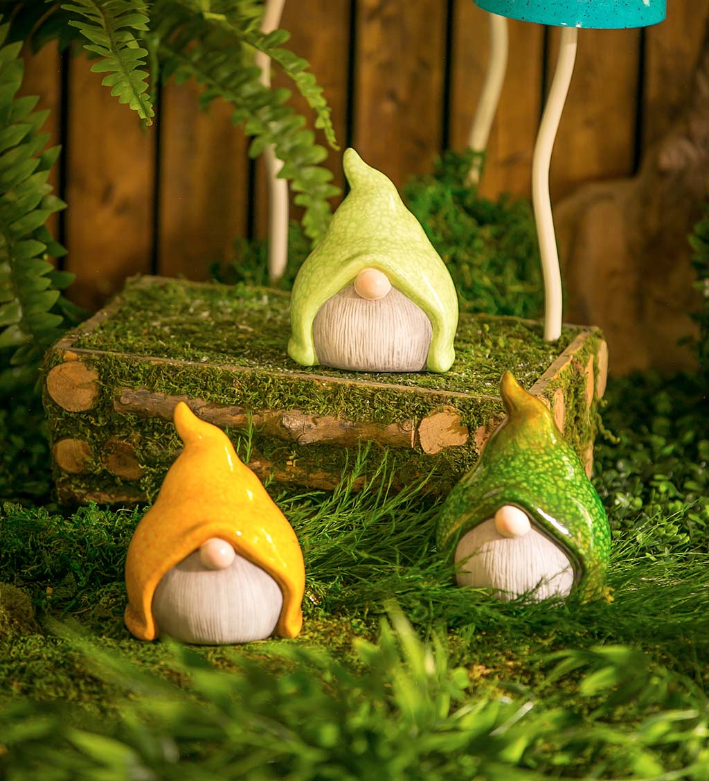 Small Ceramic Garden Gnomes, Set of 3