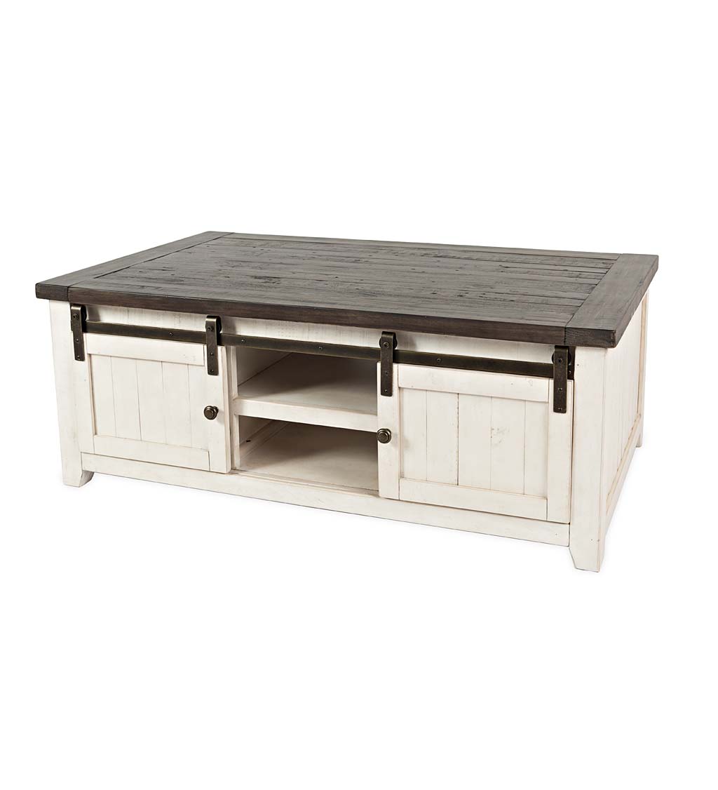 Cape Charles Reclaimed Wood Coffee/Cocktail Table with Sliding Barn Doors - White
