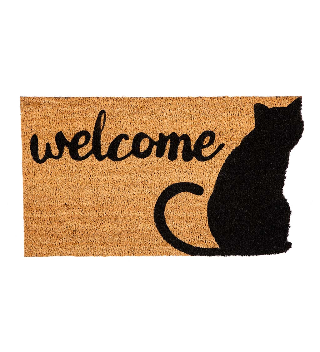 Coir Fiber Cat Silhouette Welcome Mat