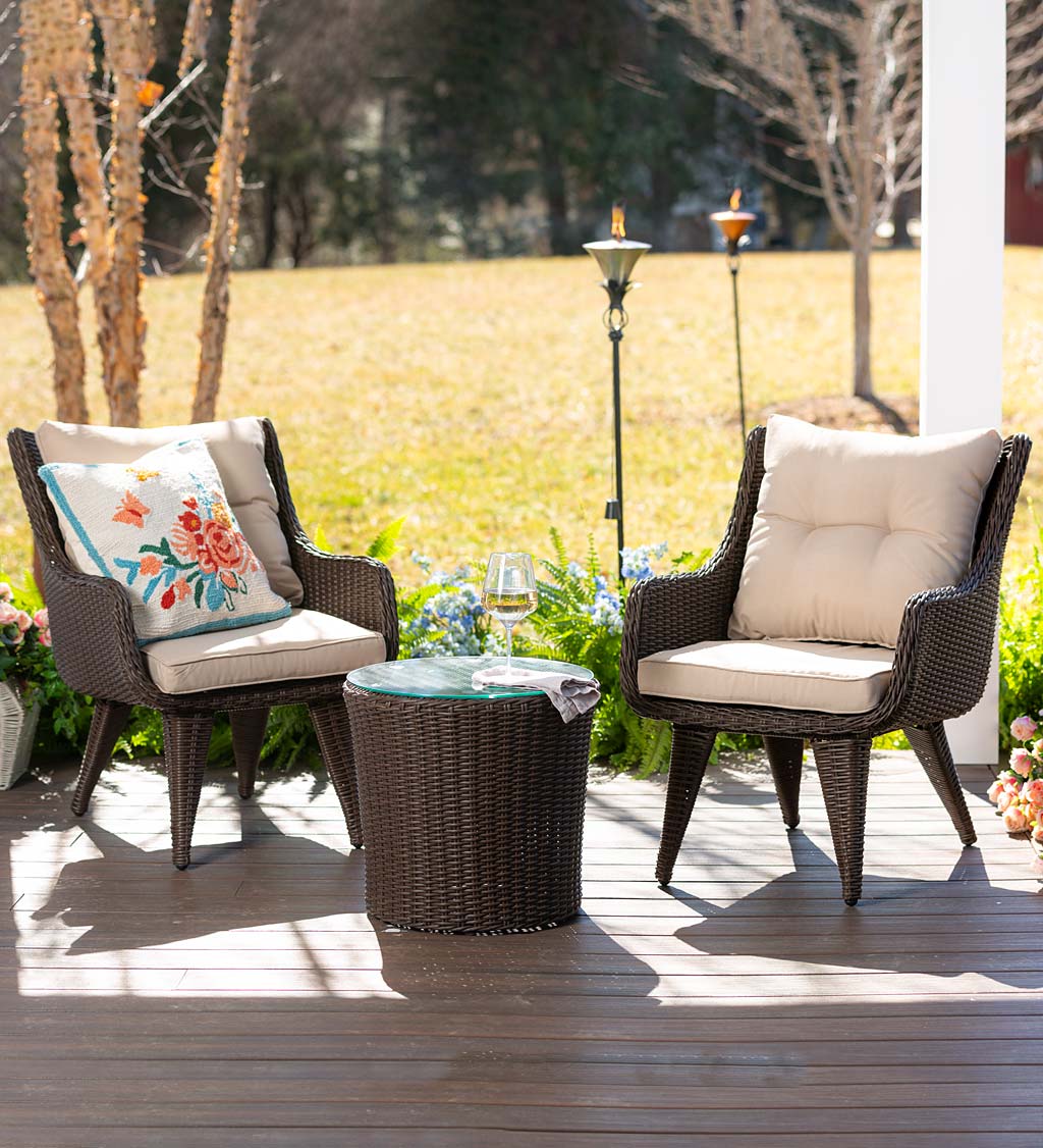 Wicker Chairs with Cushions and Table, 3-Piece Set