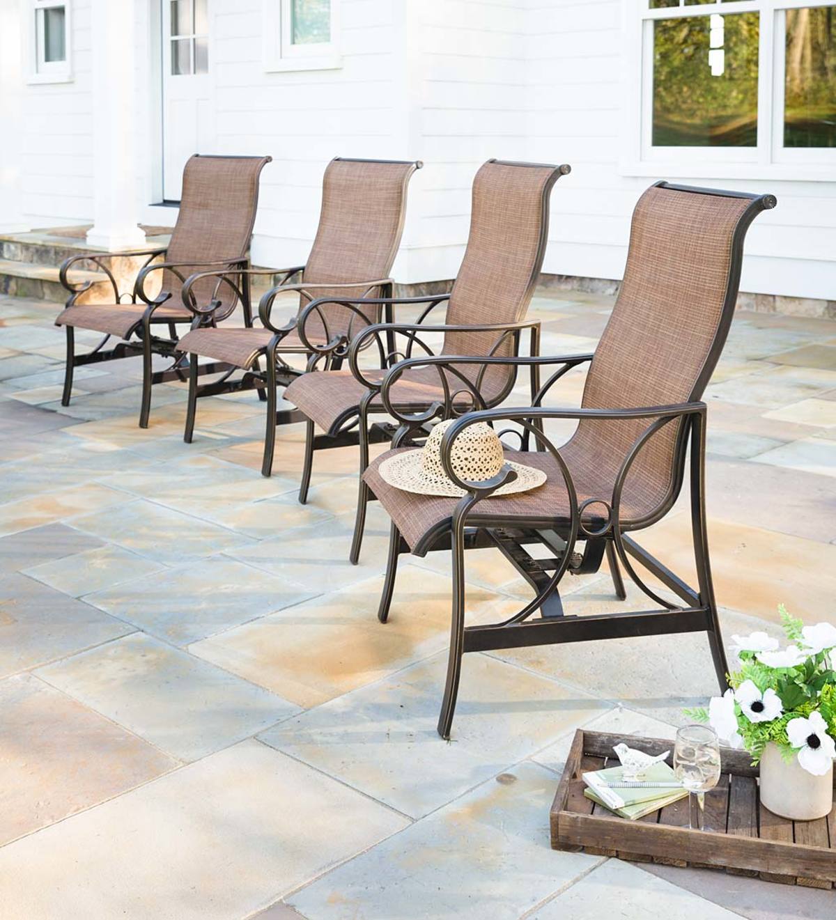 high back patio sling chairs set of 4