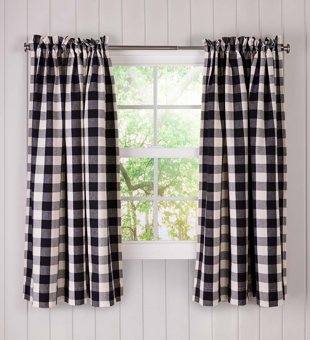 Buffalo Check Rod-Pocket Cotton Curtains, 63"L Pair swatch image