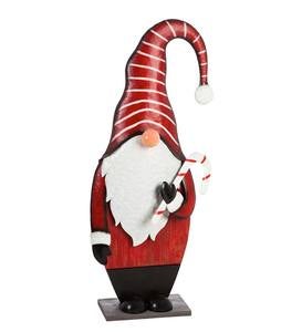 Metal and Wood Holiday Gnome Garden Statue