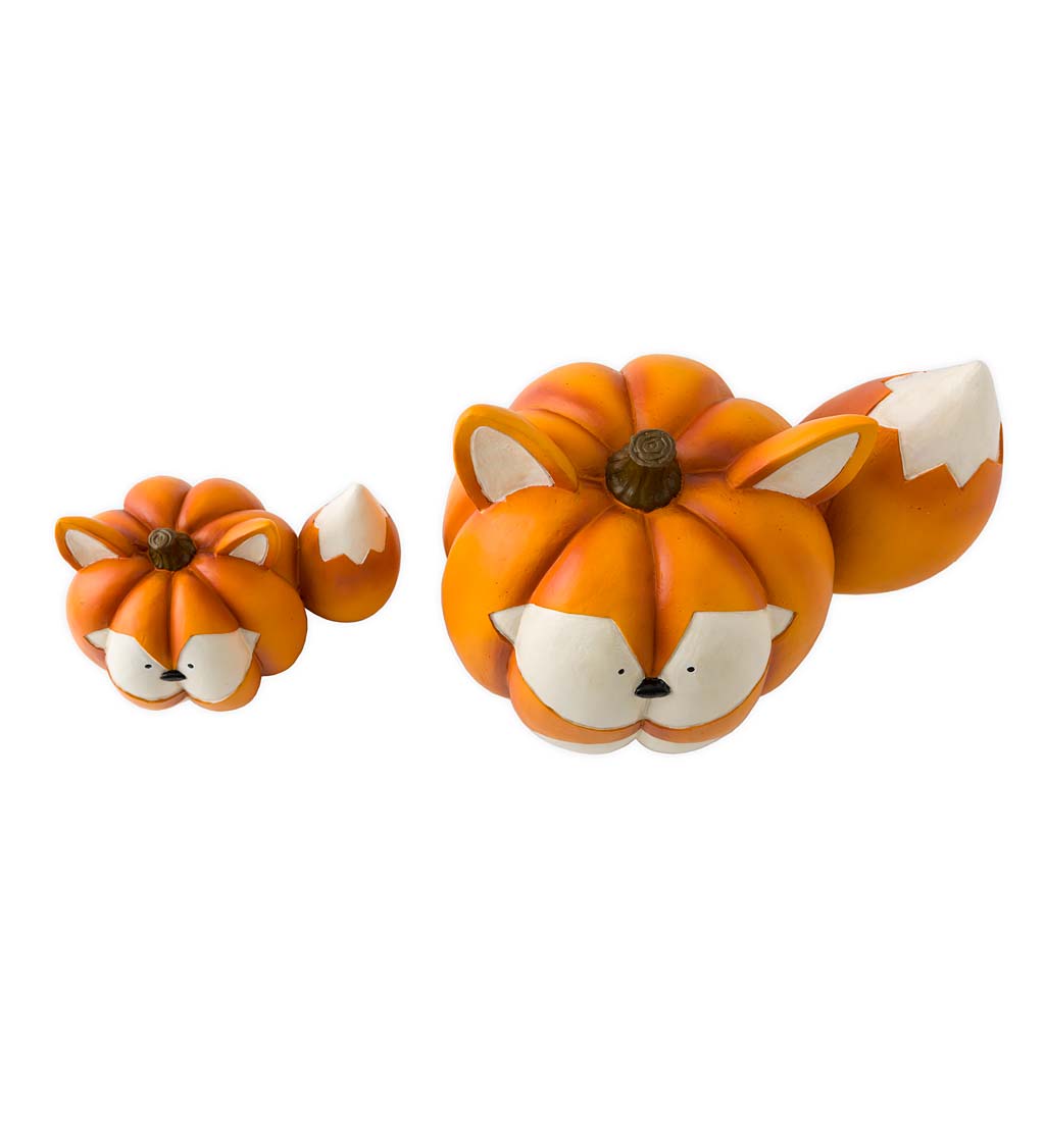 Mother And Baby Fox Pumpkin Statues, Set of 2