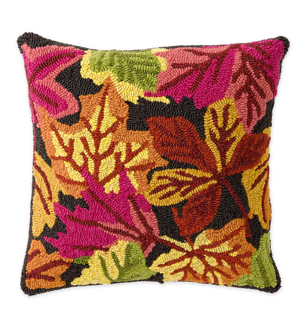 Indoor/Outdoor Scattered Leaves Hand Hooked Polypropylene Throw Pillow