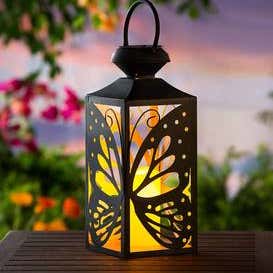 Solar Butterfly Metal Lantern with LED Candle