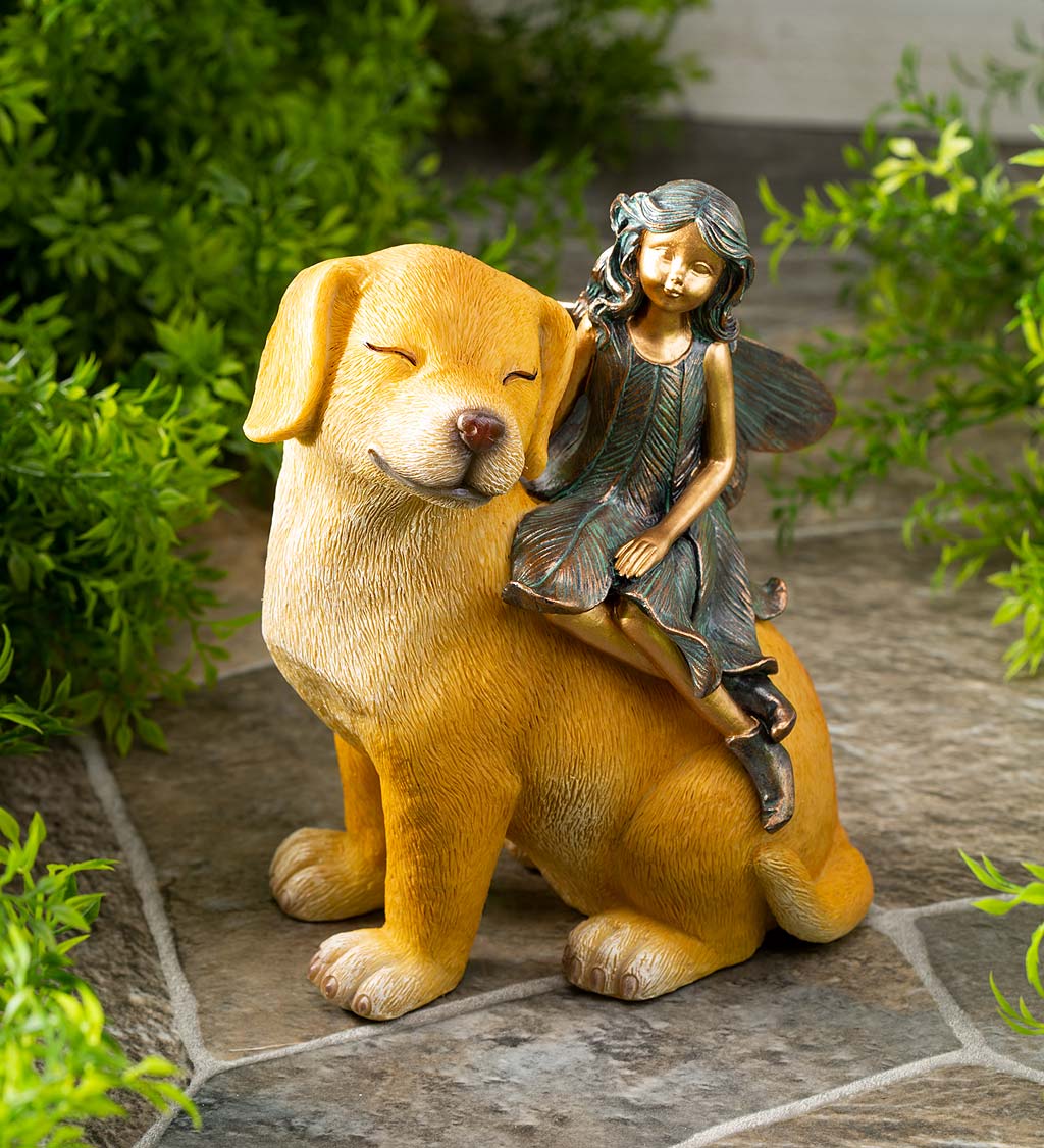 Fairy And Dog Garden Statue