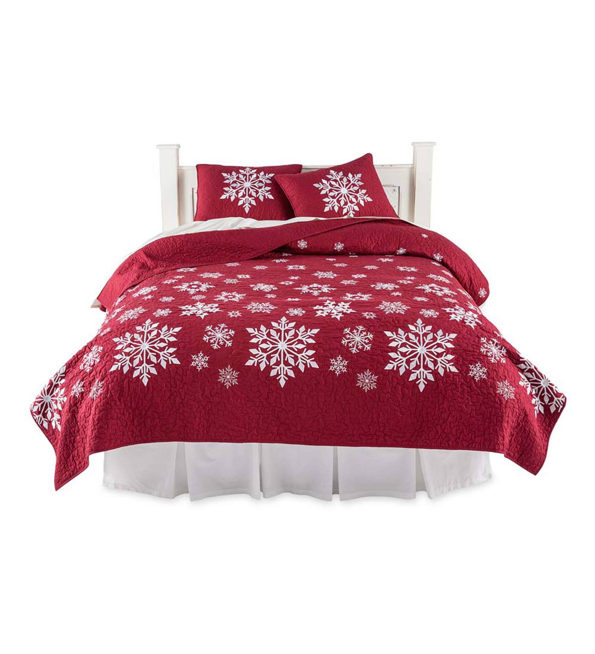 Falling Snow Embroidered Quilt Set, Snowflake Bedding King