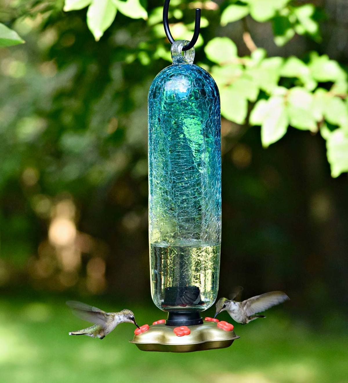 Recycled Glass Tall Aqua Hummingbird Feeder