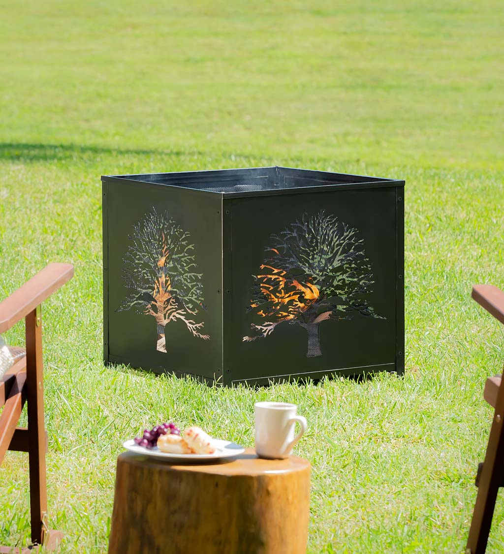 Square Tree of Life Wood Burning Fire Pit
