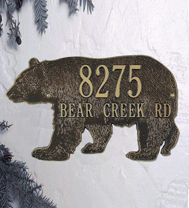 American-Made Bear Silhouette Address Plaque In Cast Aluminum swatch image