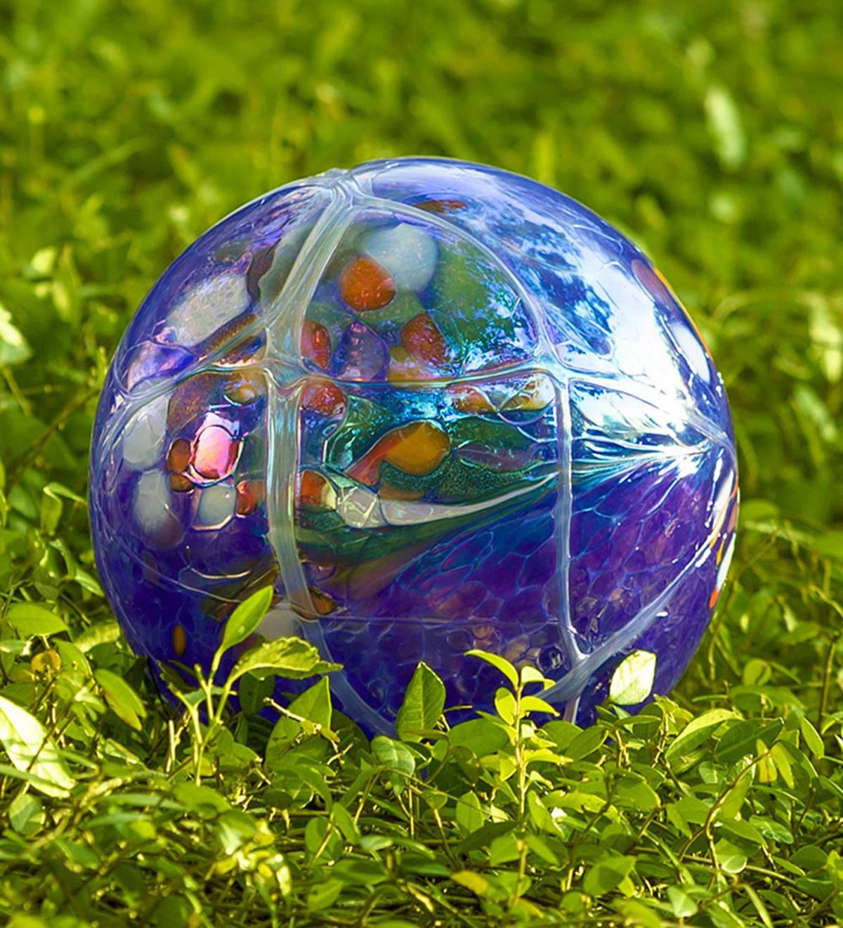 glass blown ball garden hand blue polish bl plowhearth