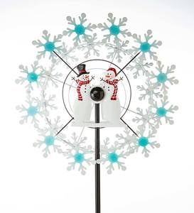 Holiday Snowman Metal Wind Spinner with Snowflakes