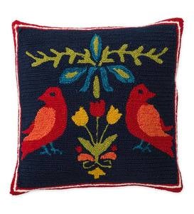 Indoor/Outdoor Hooked Ansley Bird Throw Pillow
