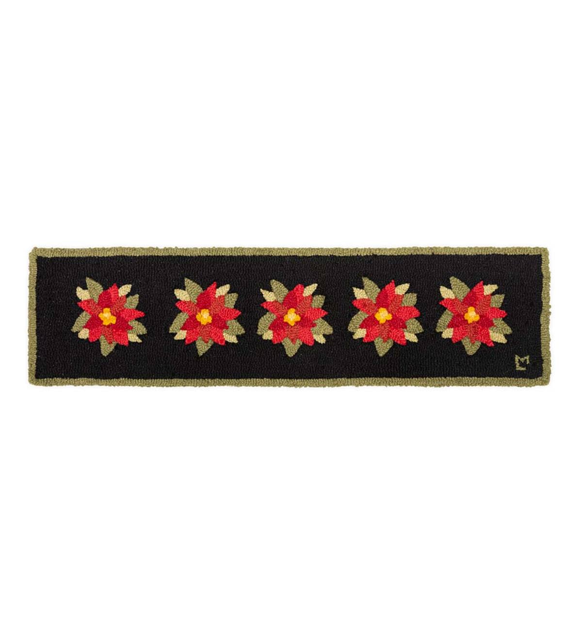 Poinsettia Hooked Wool Holiday Hearth Runner | Plow & Hearth