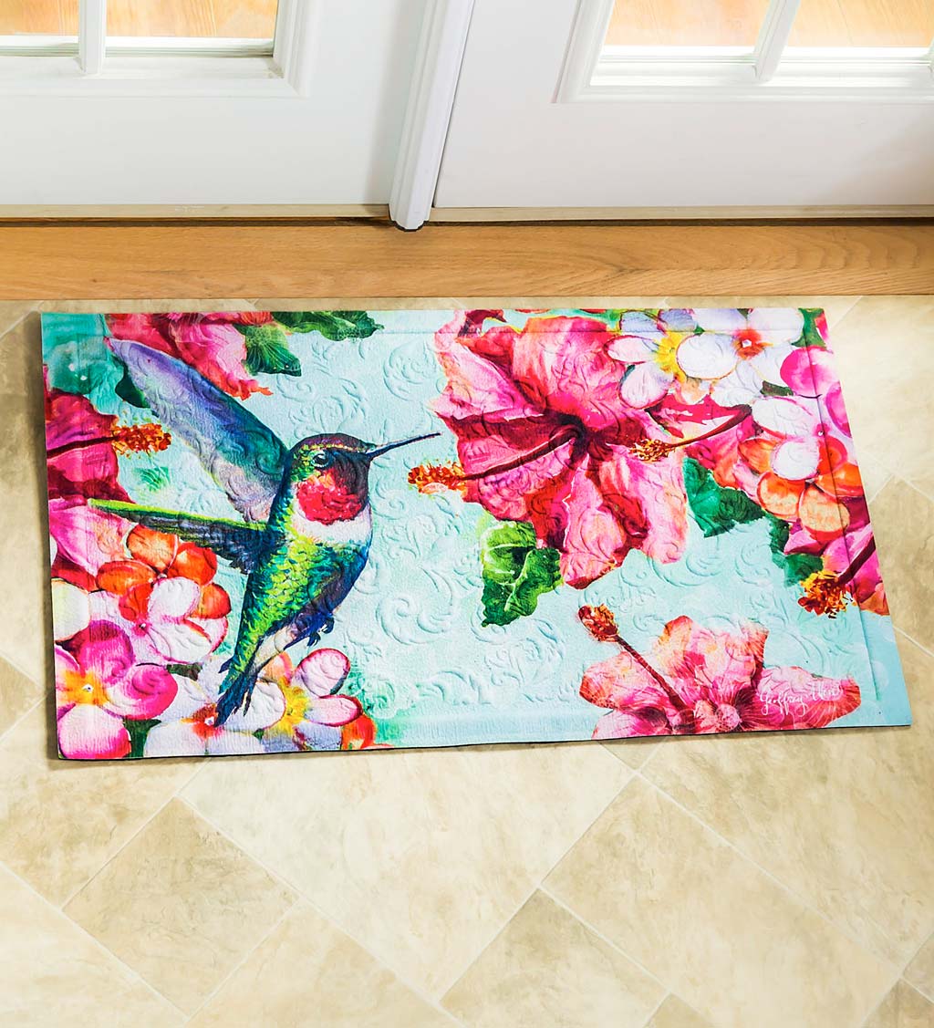 Hummingbird and Hibiscus Embossed Floor Mat