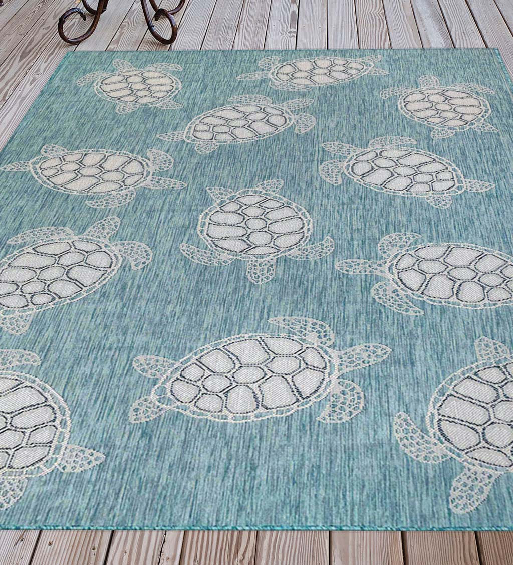 Indoor/Outdoor Textured Sea Turtles Polypropylene Rug